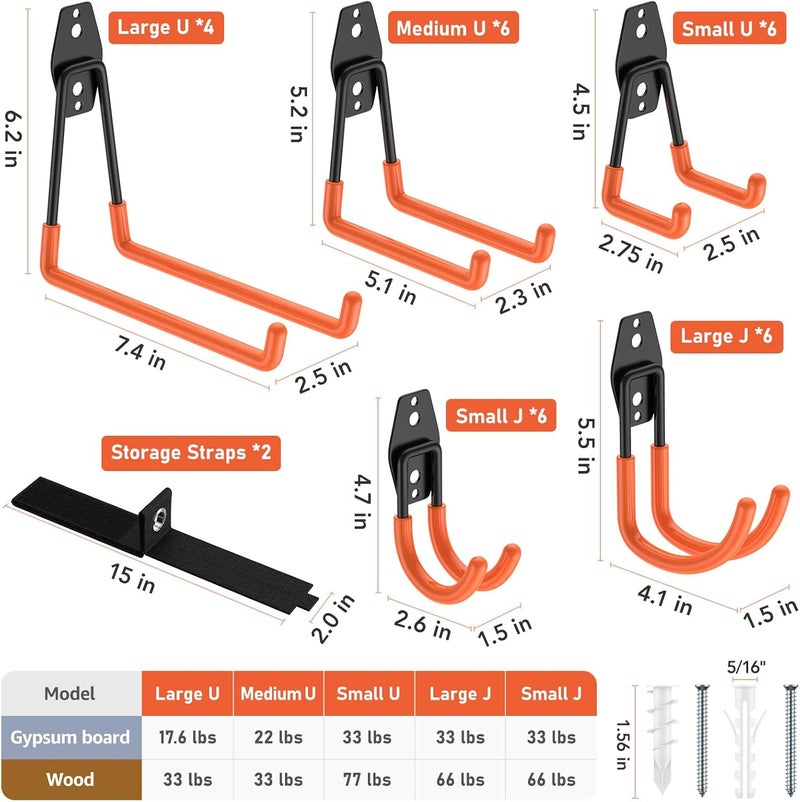 Cpais Garage Hooks with Anti-Slip Coating,Heavy Duty Wall Mount Storage Hooks for Hanging Bike,Hose,Ladder,Yard,Garden Tools (30 Pack Orange) - Image 2